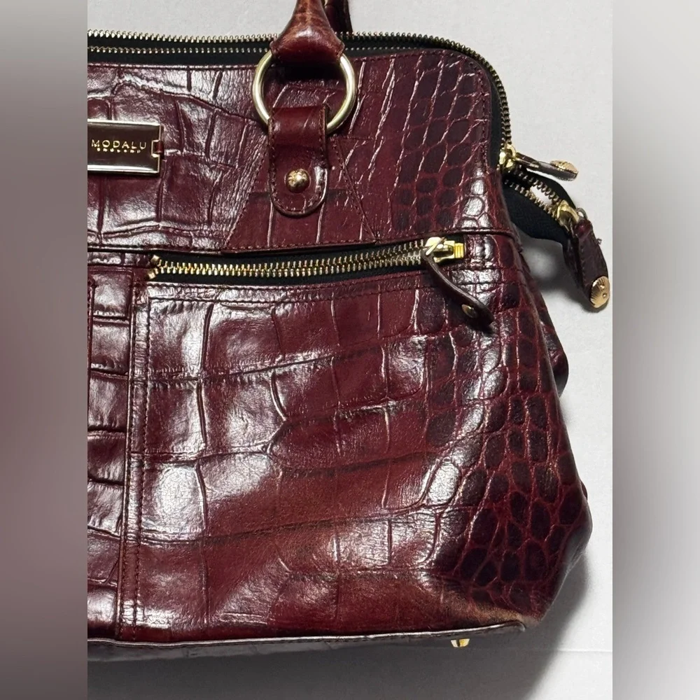 Modalu ‘Pippa’ Original Size Handbag in Reddish Brown Croc